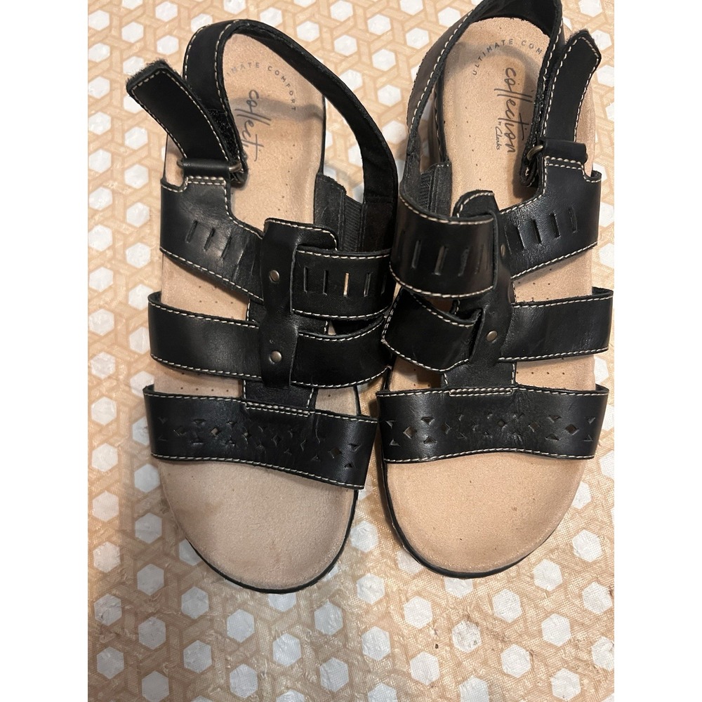 Clarks Sandals Womens Size 7.5 Black Leather
